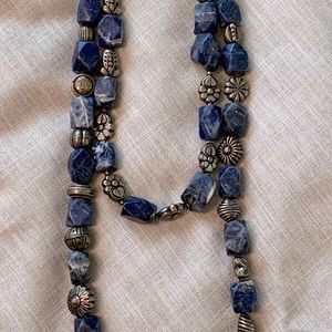 2 vintage Sodalite silver necklaces, huge nuggets, 36” & 22”, enhance well being